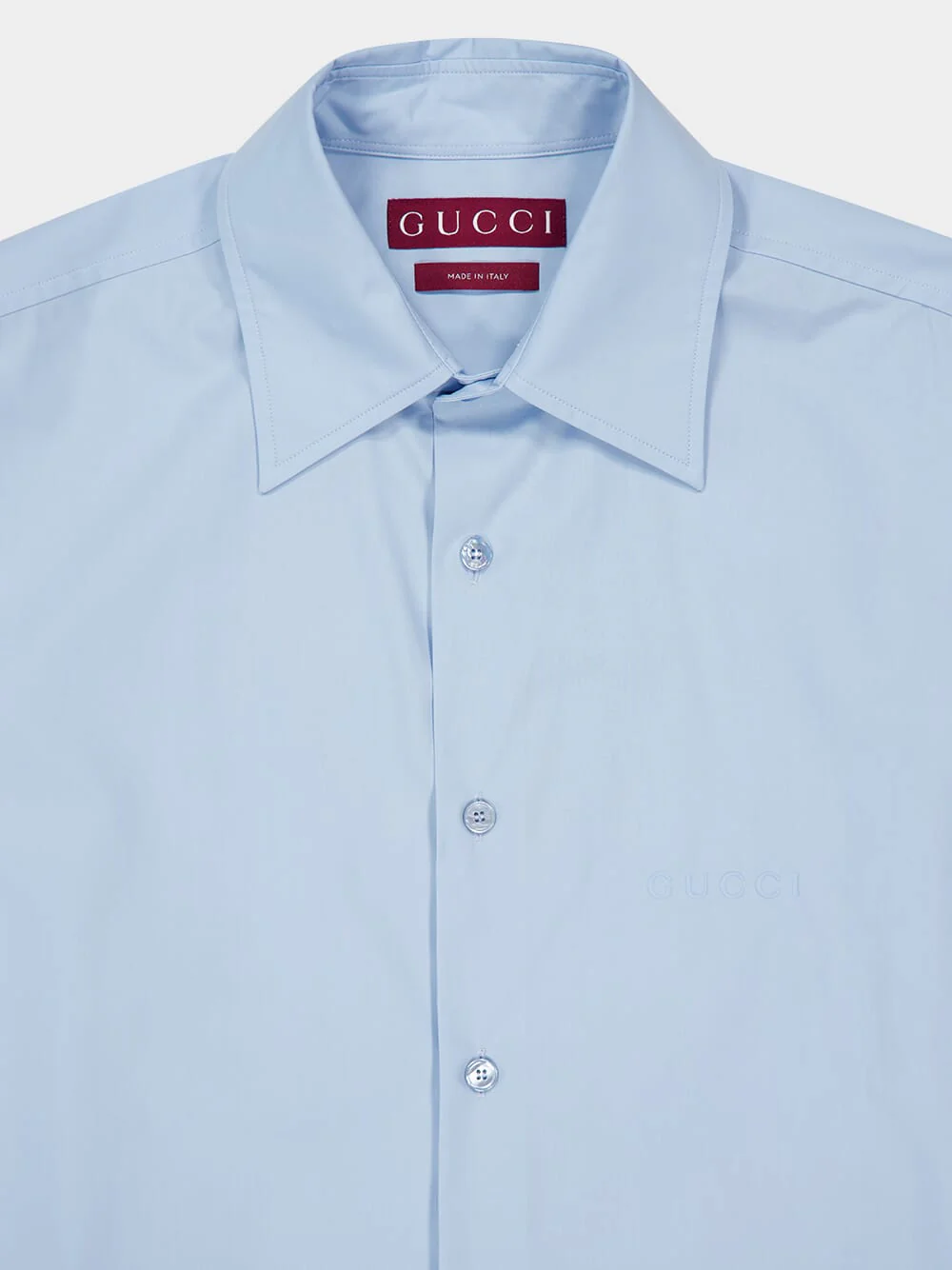 Baby Blue Cotton Poplin Shirt with Embossed Logo - Image 3