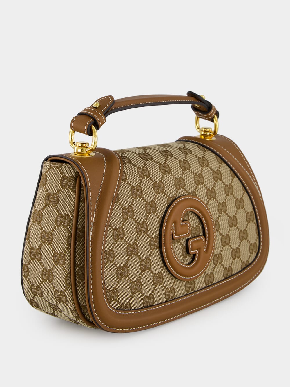Beige and Dark Brown Blondie Small Top Handle Bag - Image 4