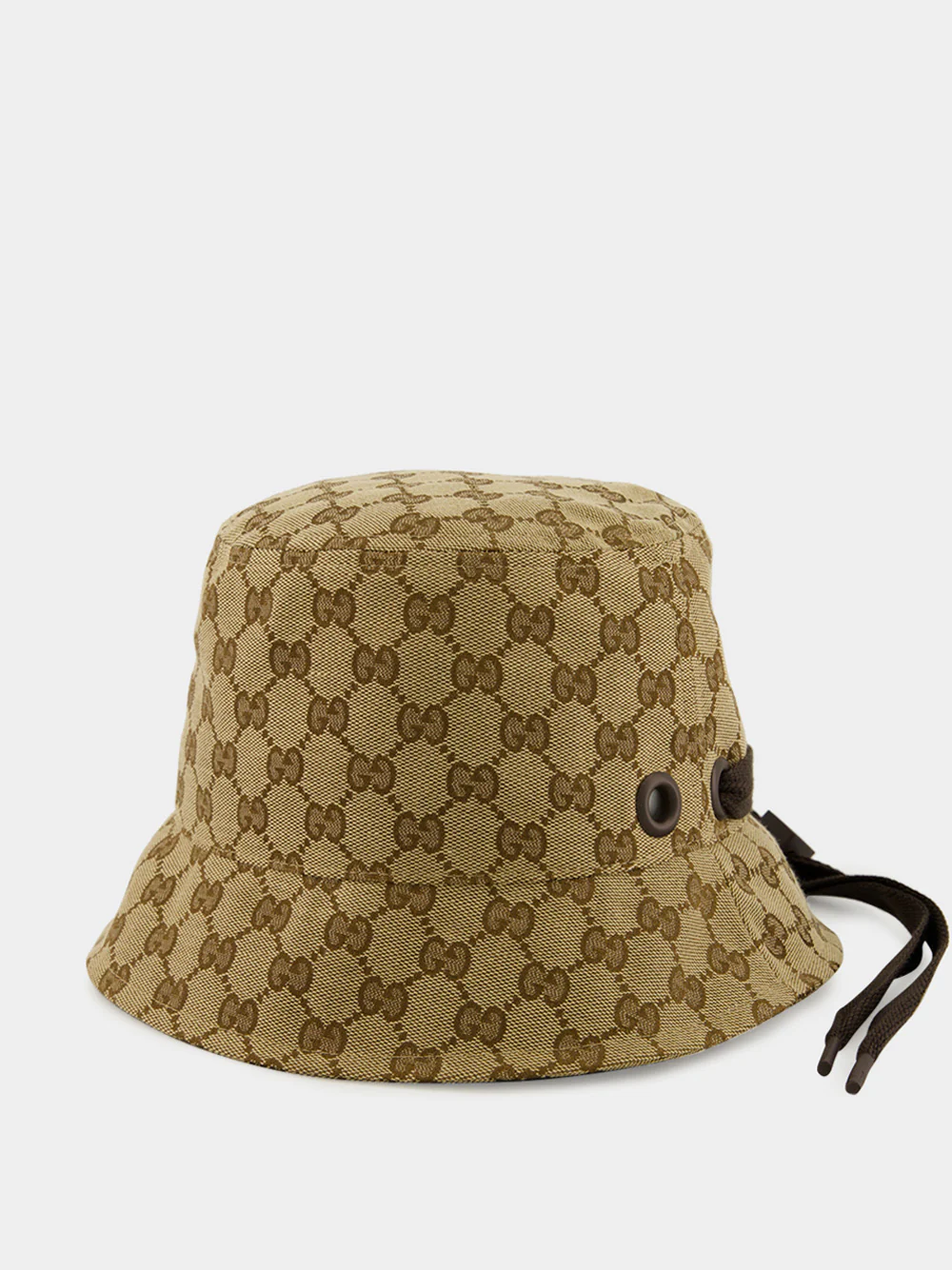Beige and Dark Brown GG Canvas Bucket Hat with Tie