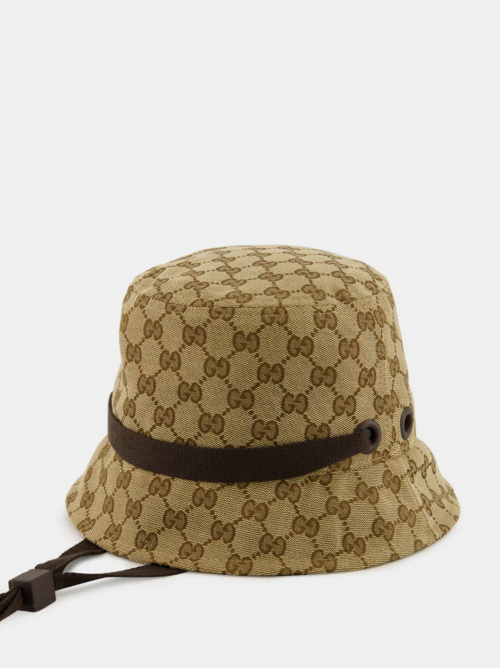 Beige and Dark Brown GG Canvas Bucket Hat with Tie - Image 2