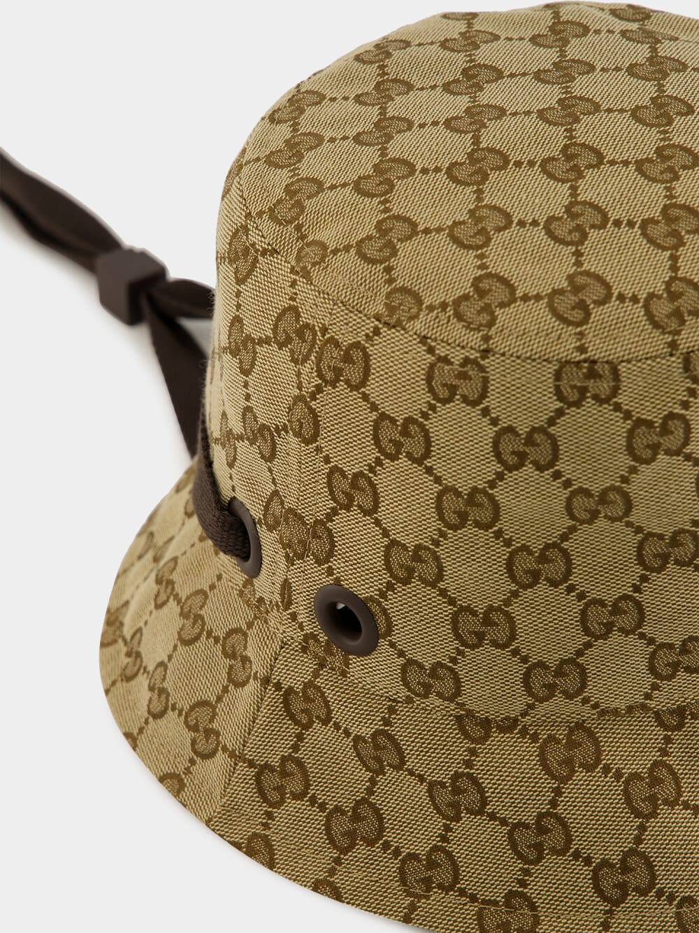 Beige and Dark Brown GG Canvas Bucket Hat with Tie - Image 3