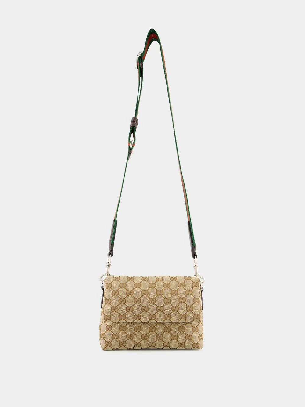 Beige and Dark Brown Small GG Crossbody Bag with Web - Image 2