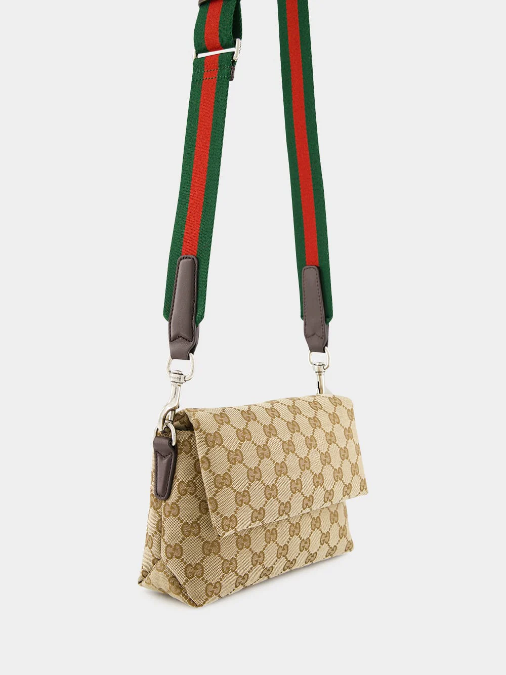 Beige and Dark Brown Small GG Crossbody Bag with Web - Image 3