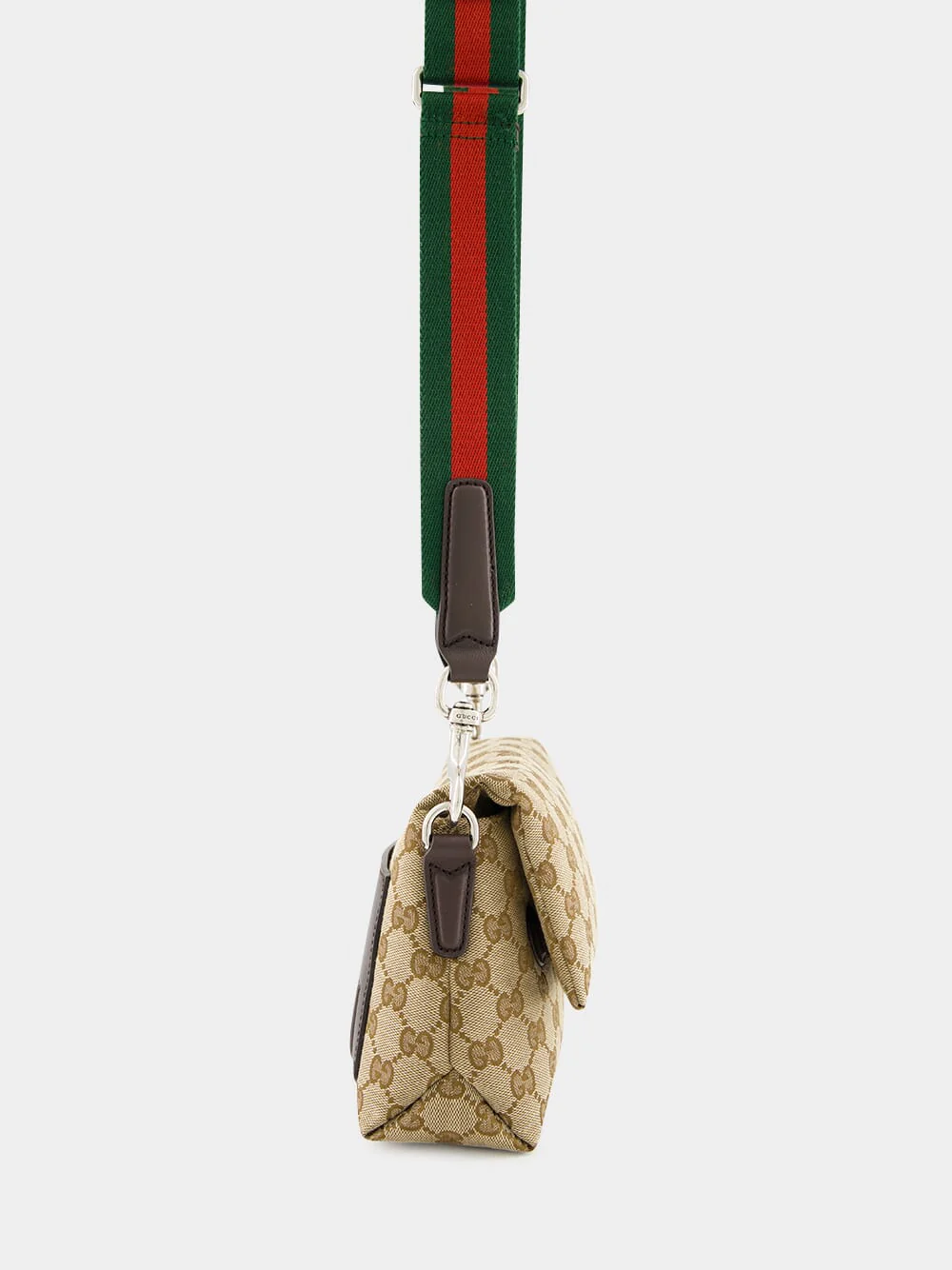 Beige and Dark Brown Small GG Crossbody Bag with Web - Image 4