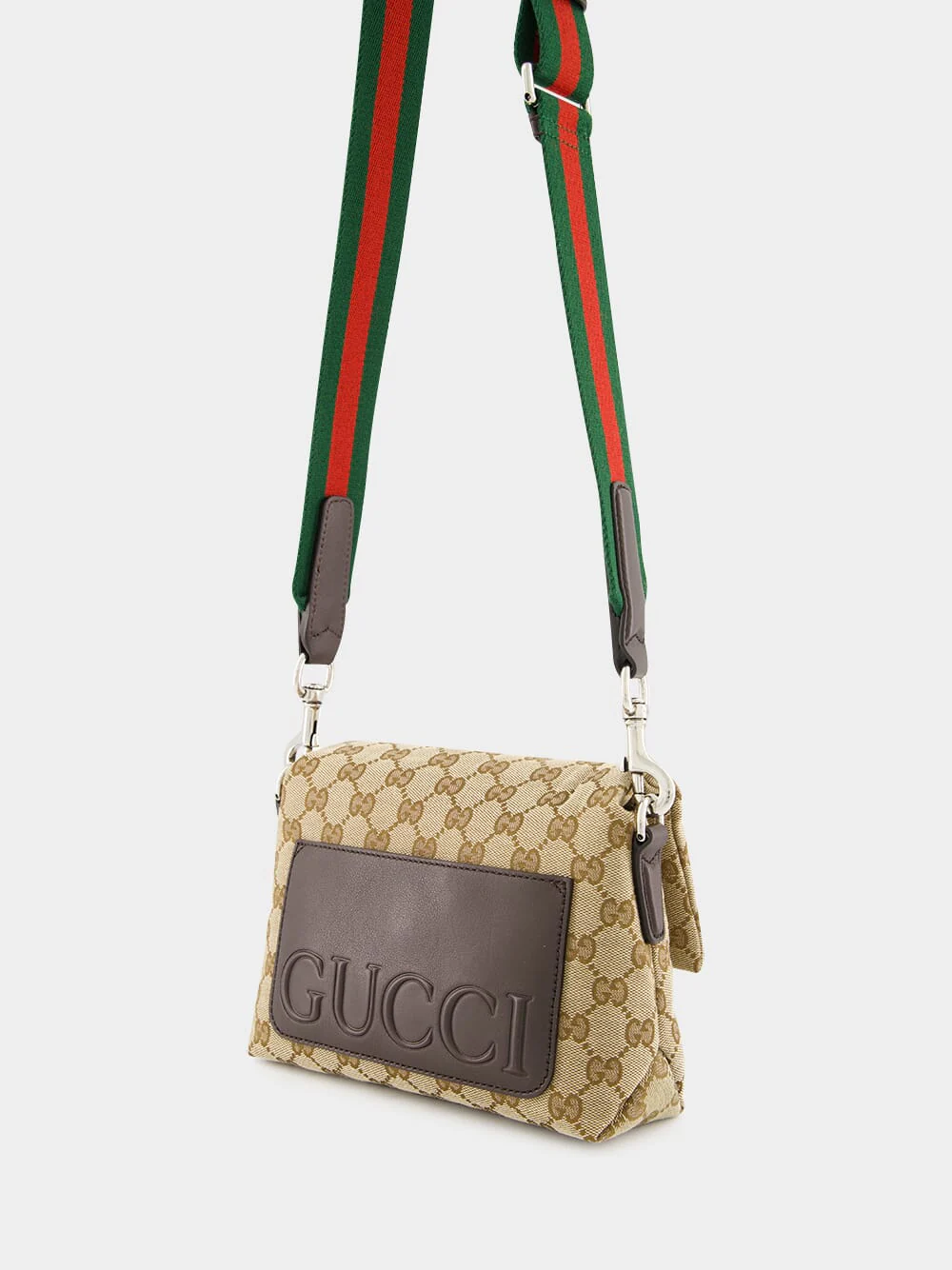 Beige and Dark Brown Small GG Crossbody Bag with Web - Image 5