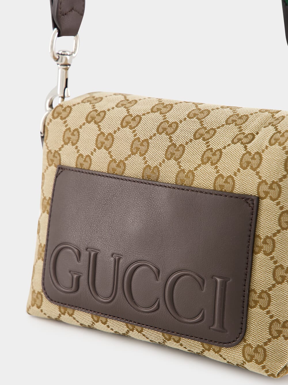 Beige and Dark Brown Small GG Crossbody Bag with Web - Image 7