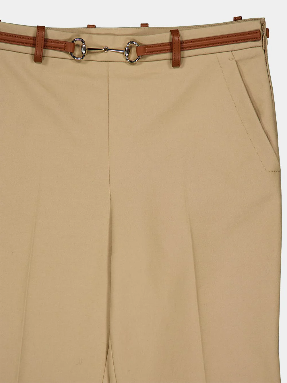 Beige Cotton Drill Pants with Horsebit - Image 3