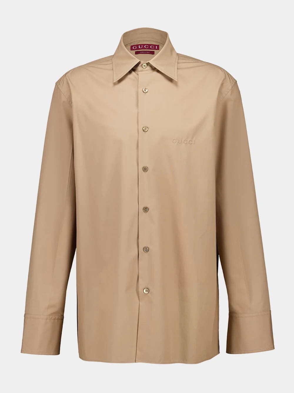 Beige Embossed Cotton Poplin Shirt