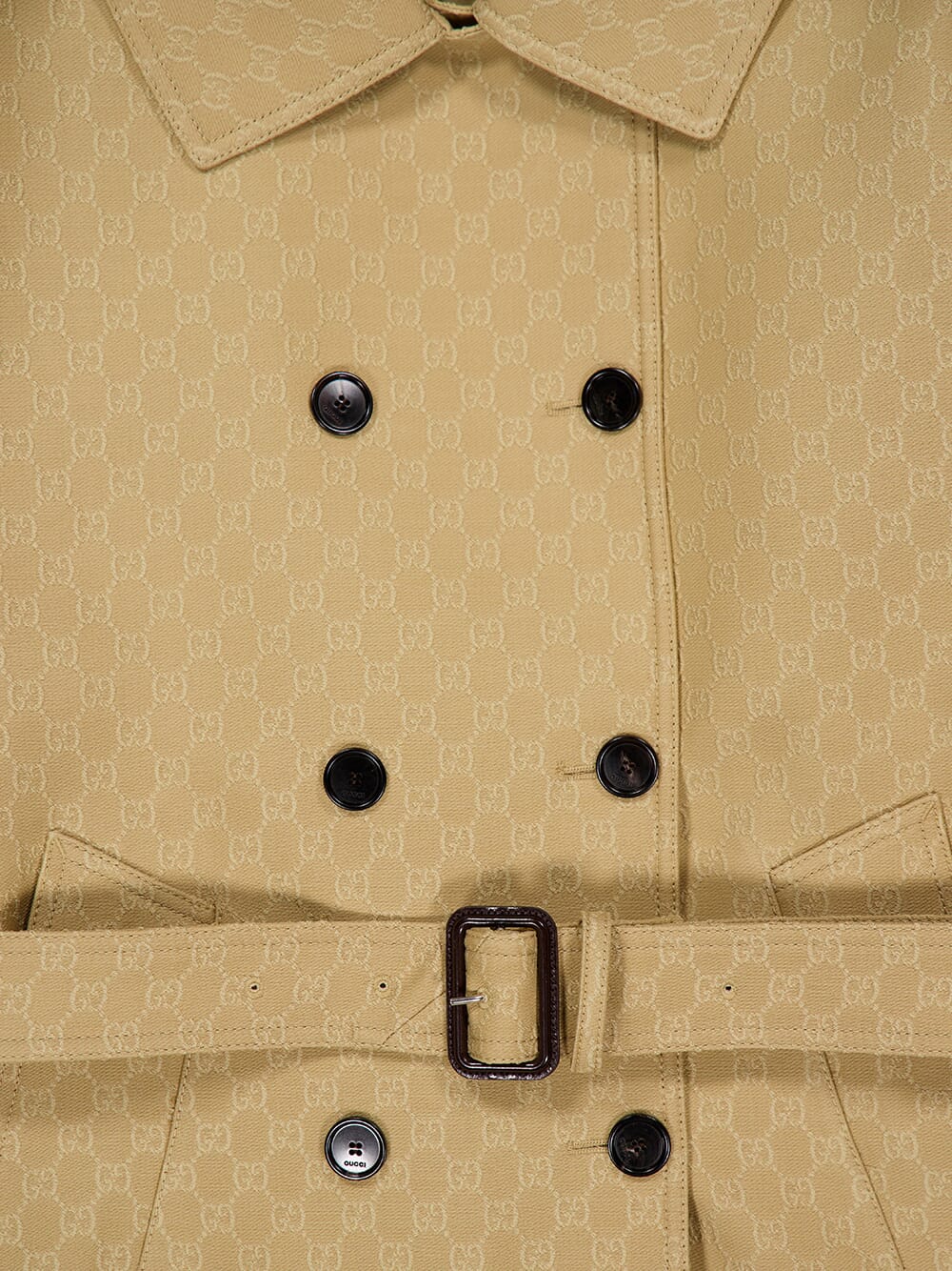 Beige GG Crêpe Silk Wool Double-Breasted Coat - Image 3