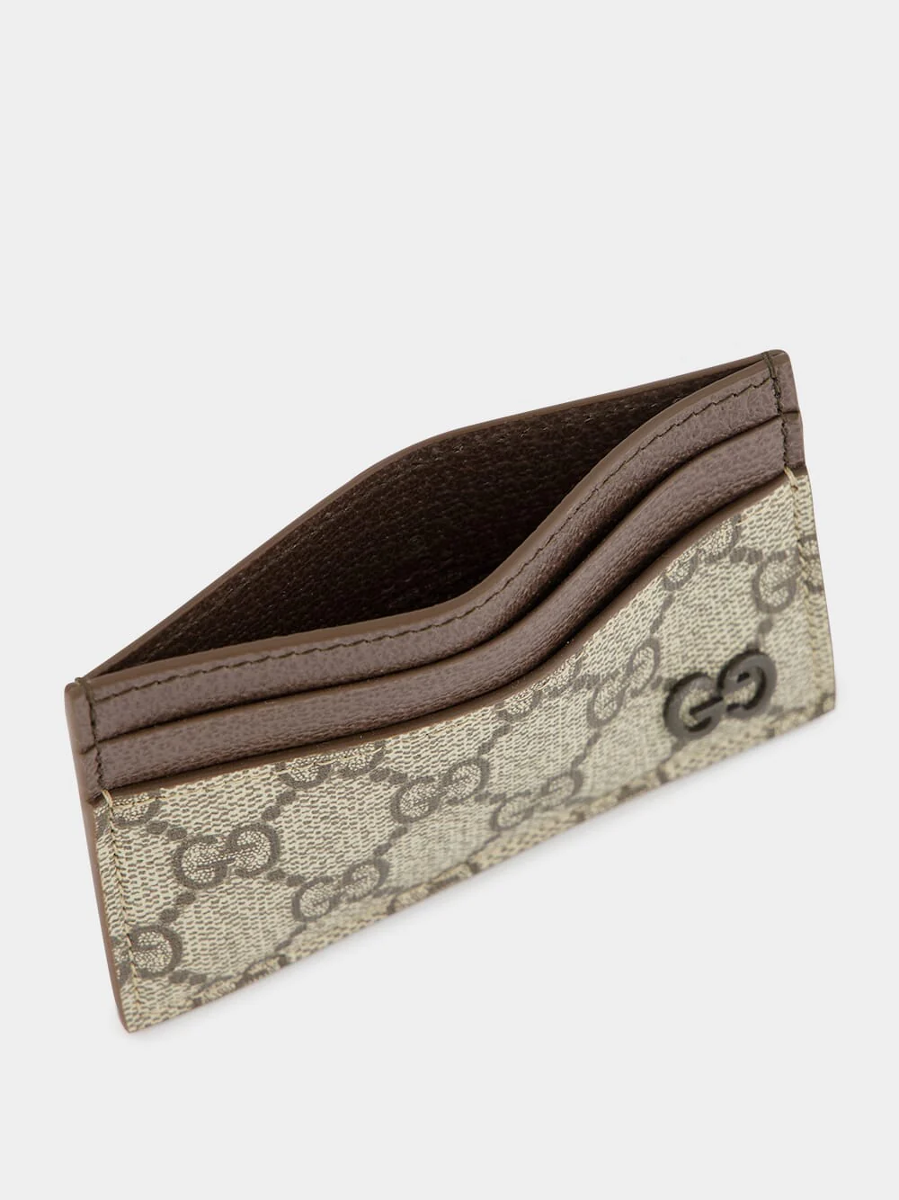Beige GG Supreme Card Case with Brown Leather Trim - Image 3