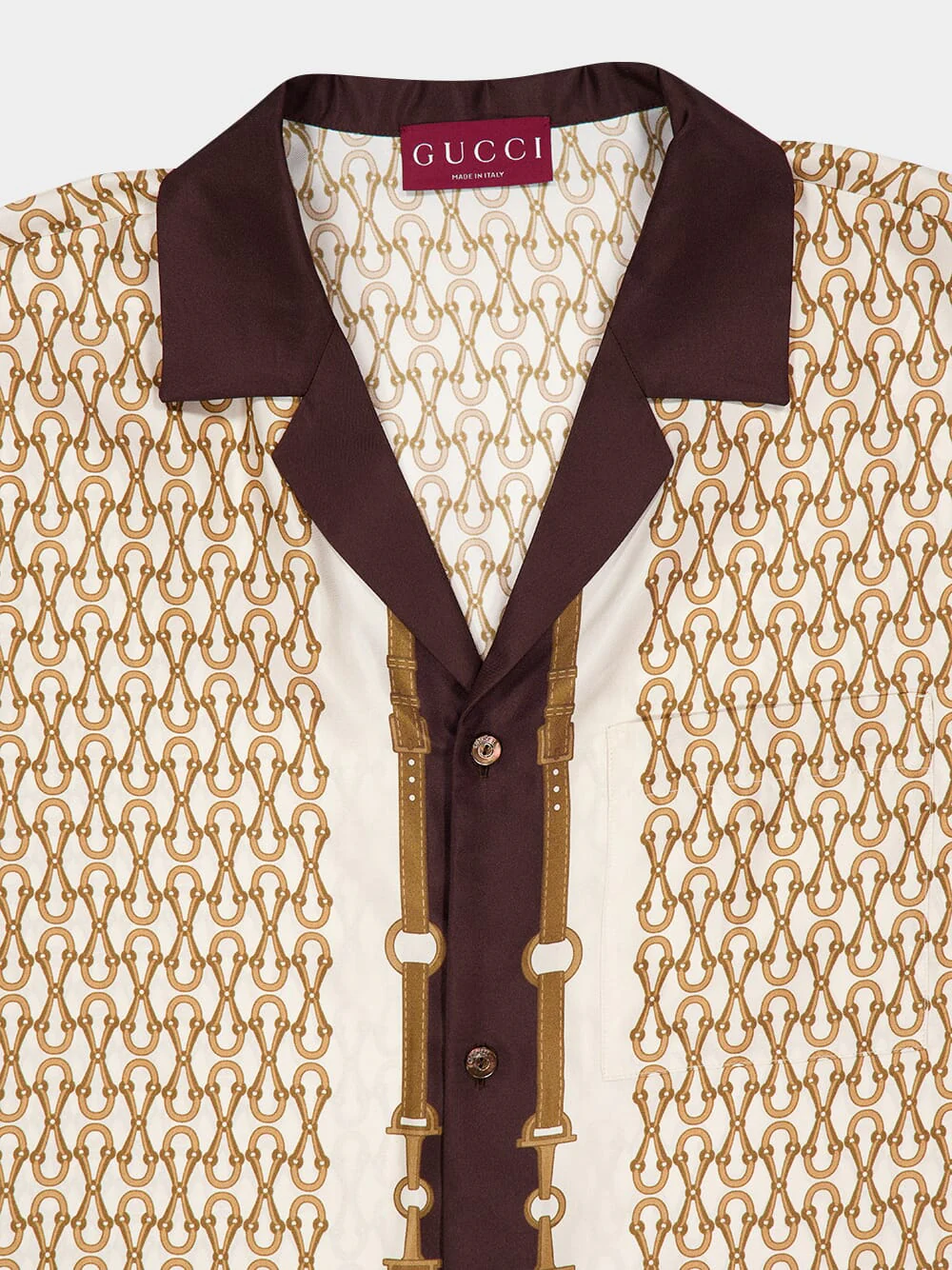 Beige Printed Silk Twill Bowling Shirt - Image 3