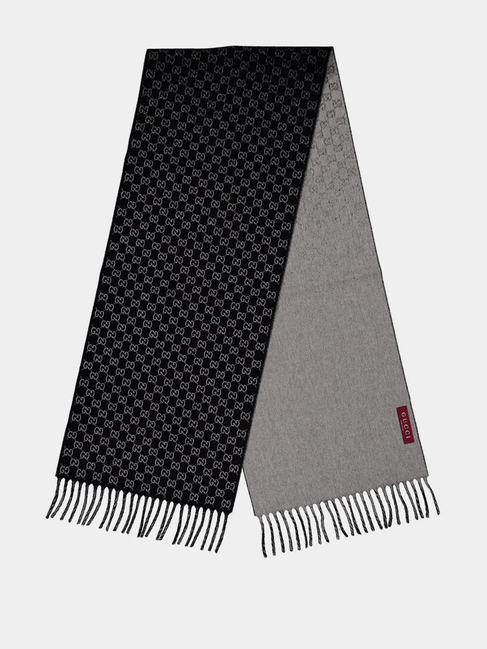 Black and Light Grey GG Wool Cashmere Scarf