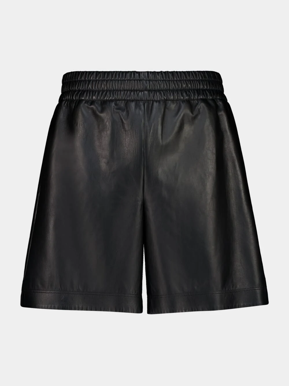Black Bonded Leather Jersey Shorts