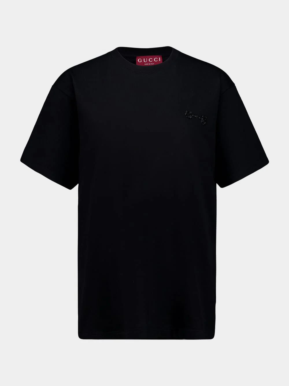 Black Cotton T-Shirt with Horsebit Beads