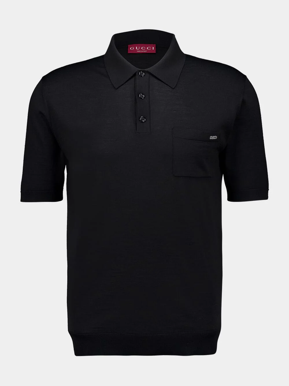 Black Fine Wool Knit Polo Top