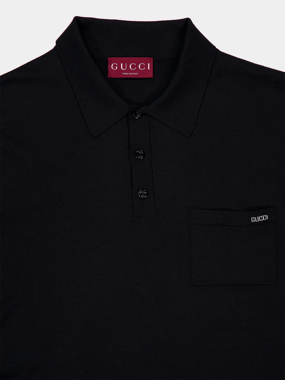 Black Fine Wool Knit Polo Top - Image 3