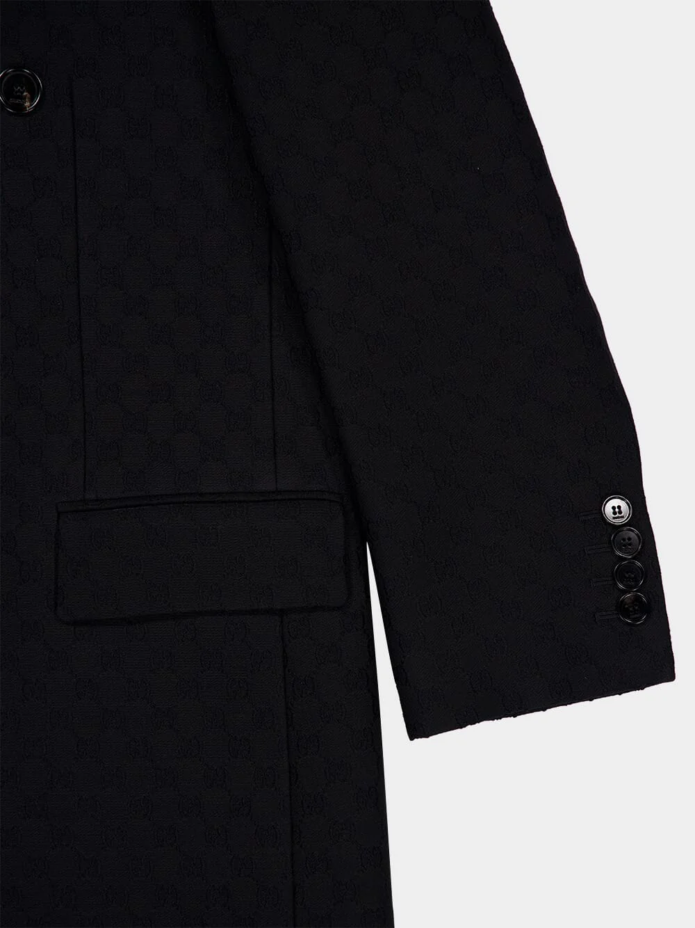 Black GG Silk Wool Crêpe Double-Breasted Coat - Image 4