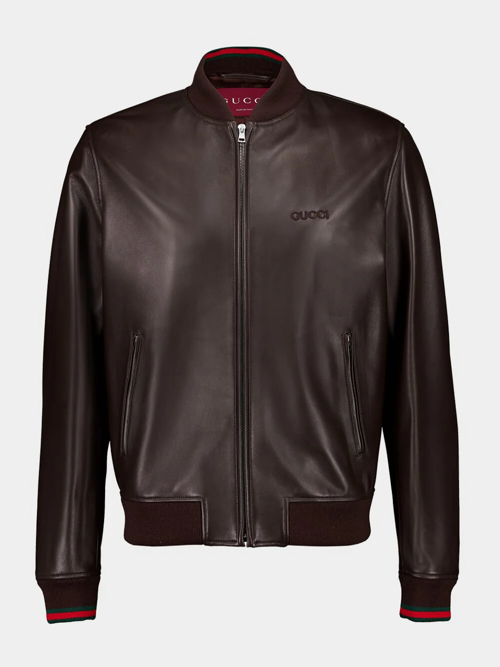 Black Leather Bomber Jacket with Web