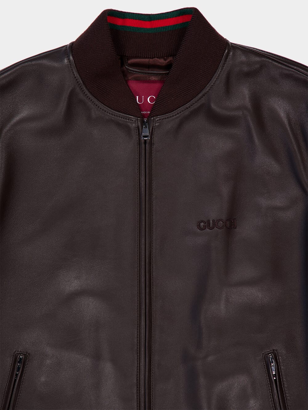Black Leather Bomber Jacket with Web - Image 3