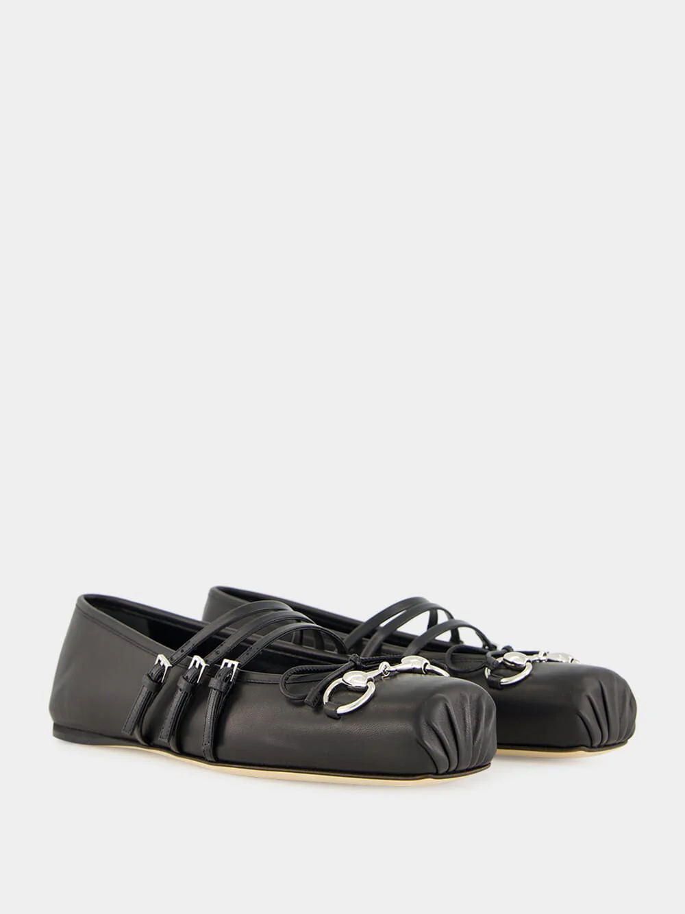 Black Leather Horsebit Ballet Flats - Image 3