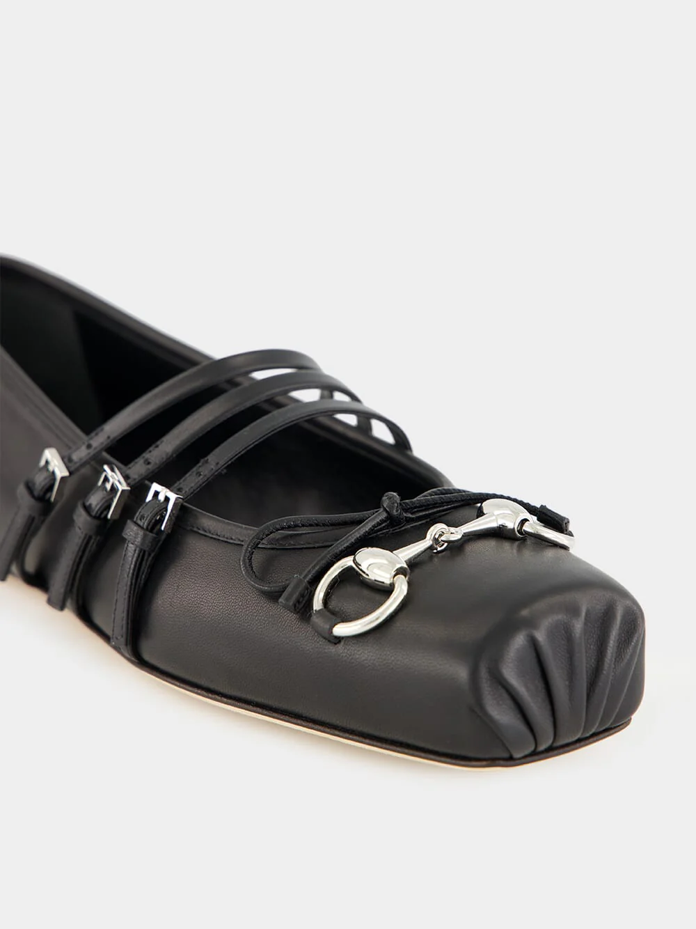 Black Leather Horsebit Ballet Flats - Image 6