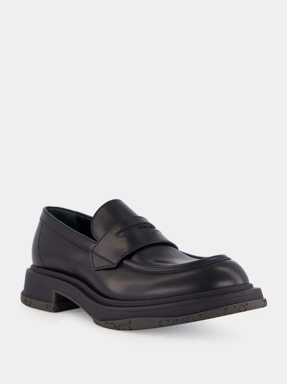Black Leather Loafers with Tonal Logo - Image 2