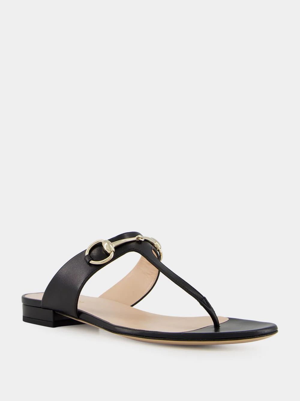 Black Leather Thong Sandal with Horsebit - Image 2