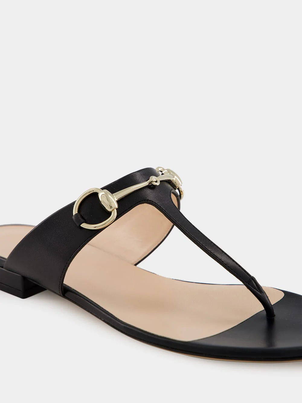 Black Leather Thong Sandal with Horsebit - Image 5