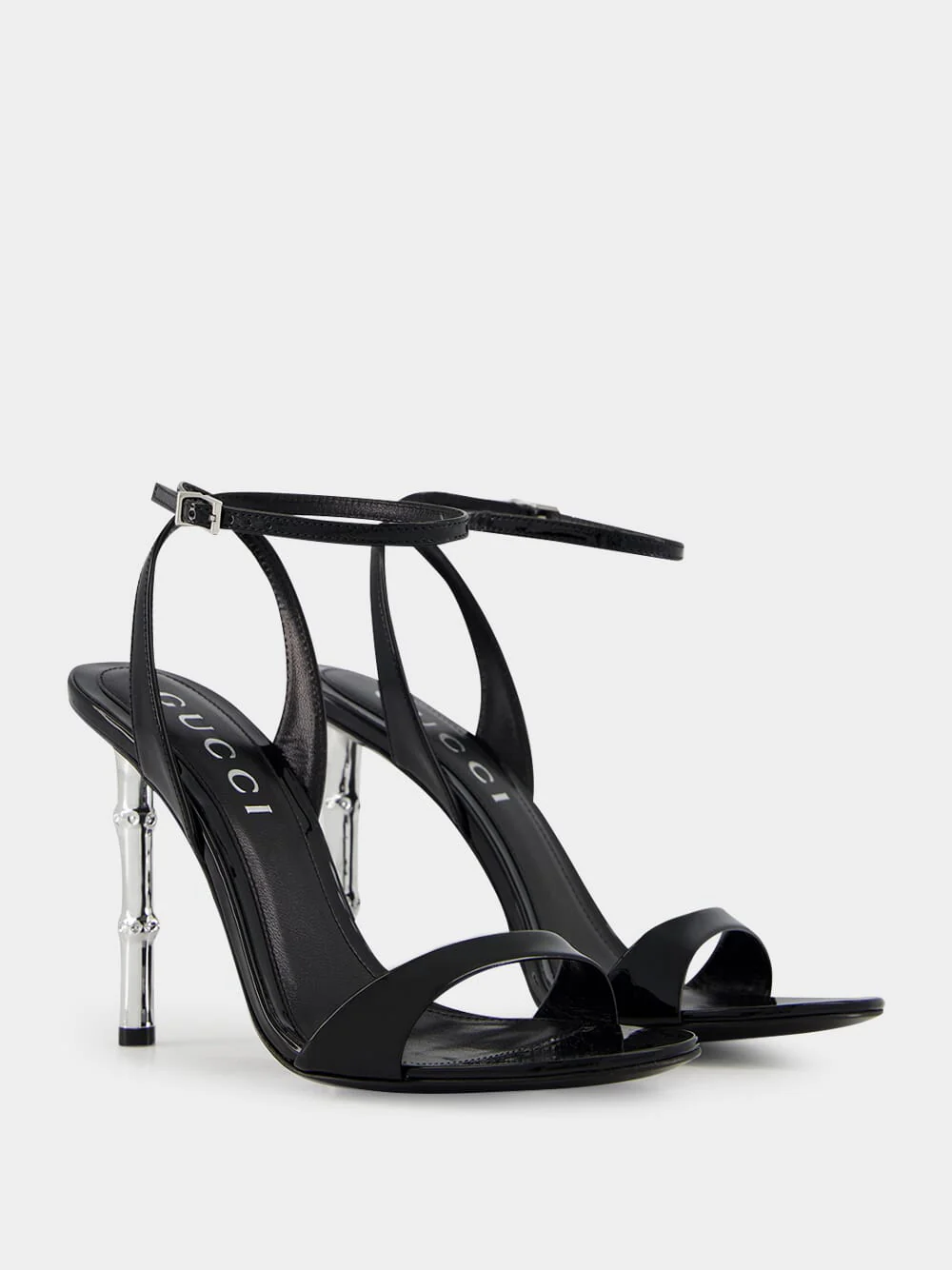 Black Patent Leather Sandals with Bamboo Heel - Image 2