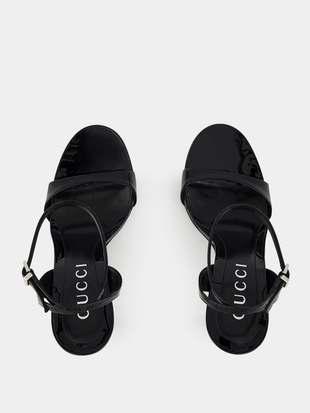 Black Patent Leather Sandals with Bamboo Heel - Image 3