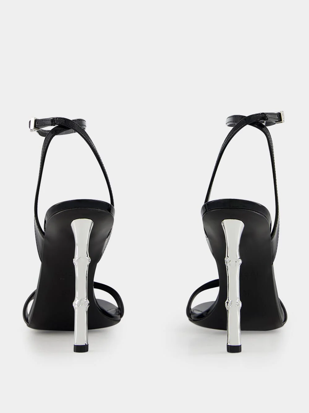 Black Patent Leather Sandals with Bamboo Heel - Image 4
