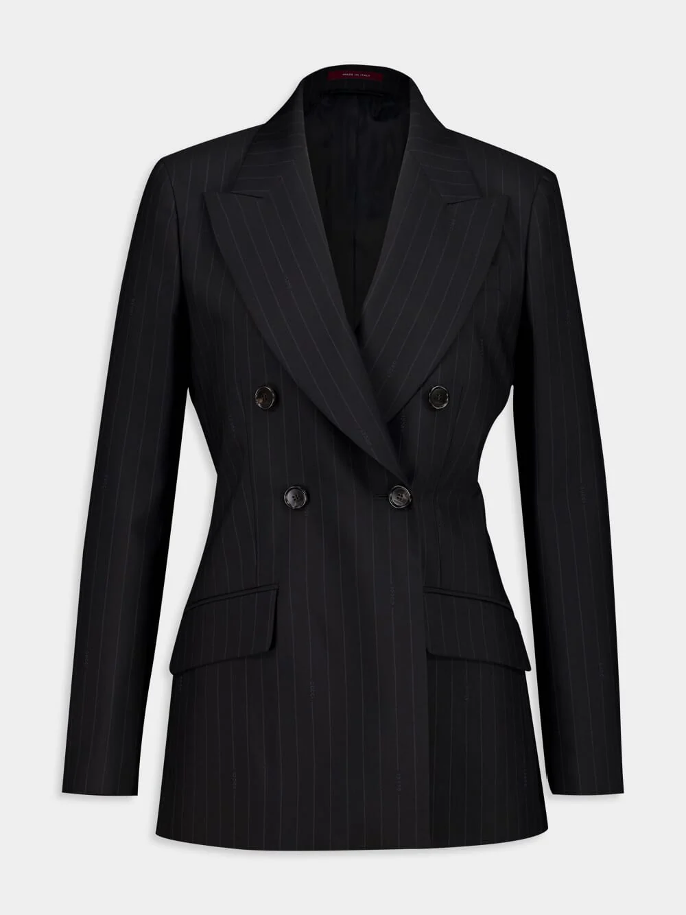 Black Pinstripe Wool Jacquard Blazer