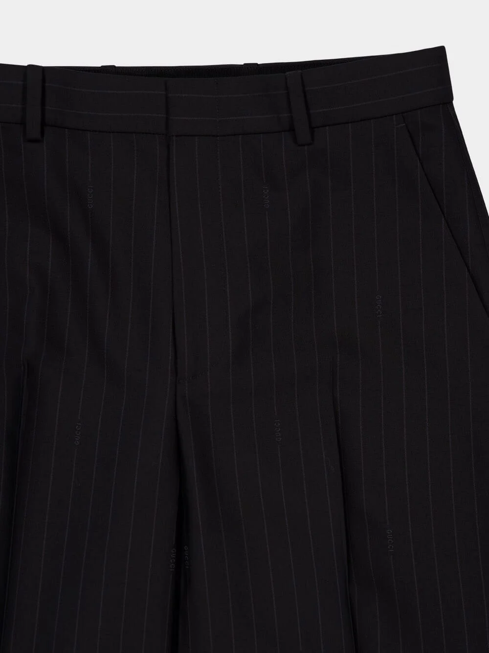 Black Pinstripe Wool Jacquard Trousers - Image 3