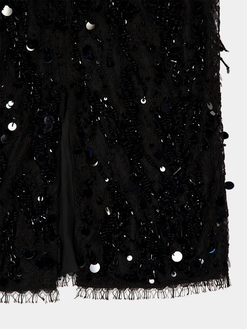 Black Sequin Embroidered Lace Skirt - Image 6