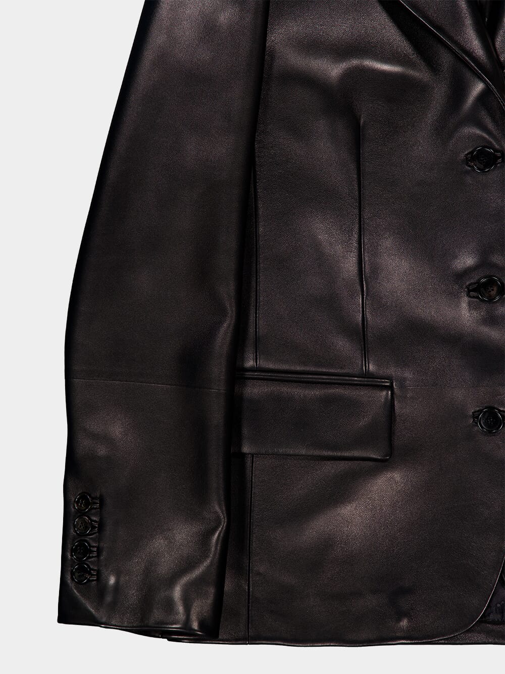 Black Shiny Leather Jacket - Image 4