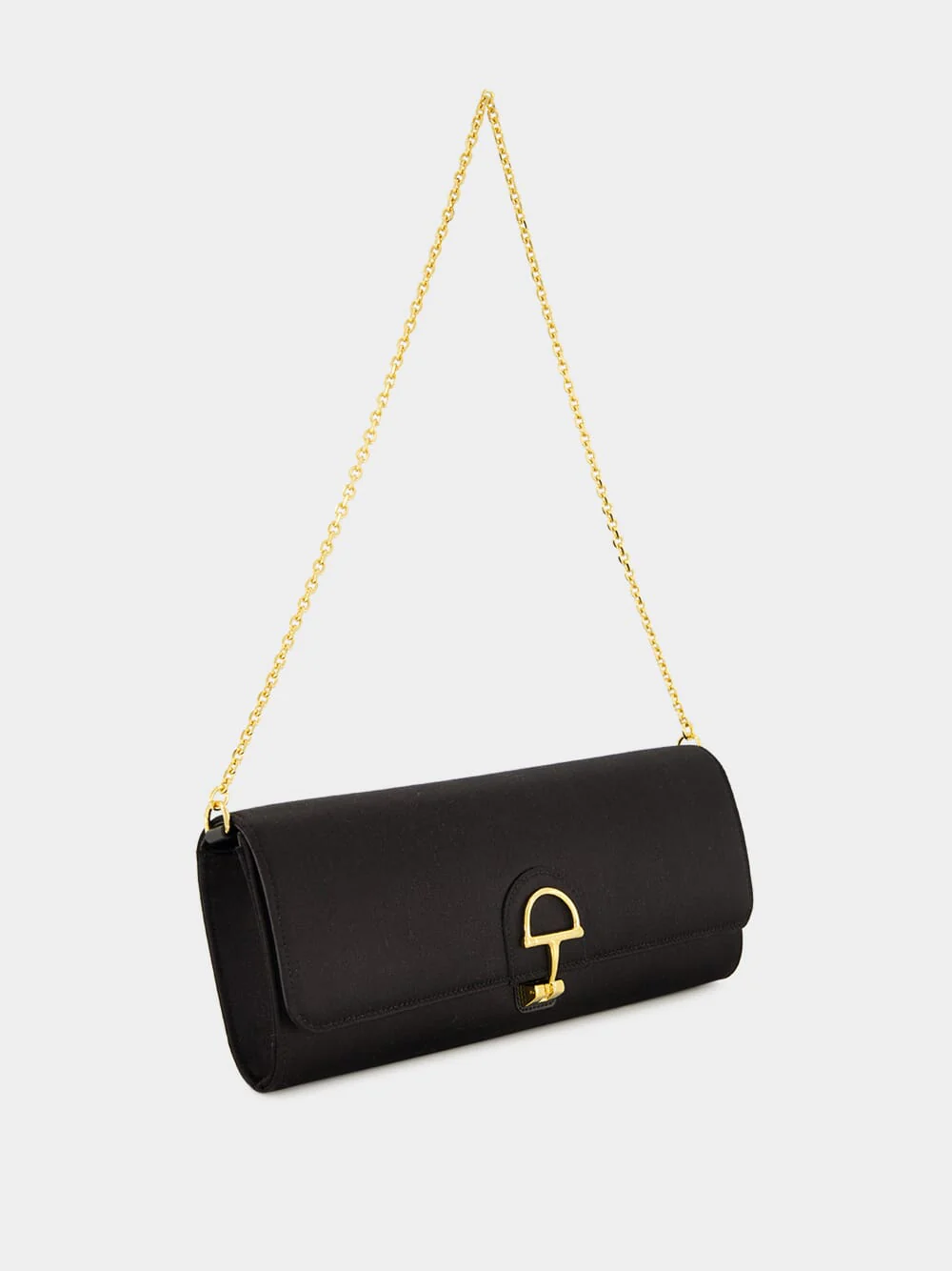 Black Silk Satin Gucci 73 Clutch with Horsebit - Image 3
