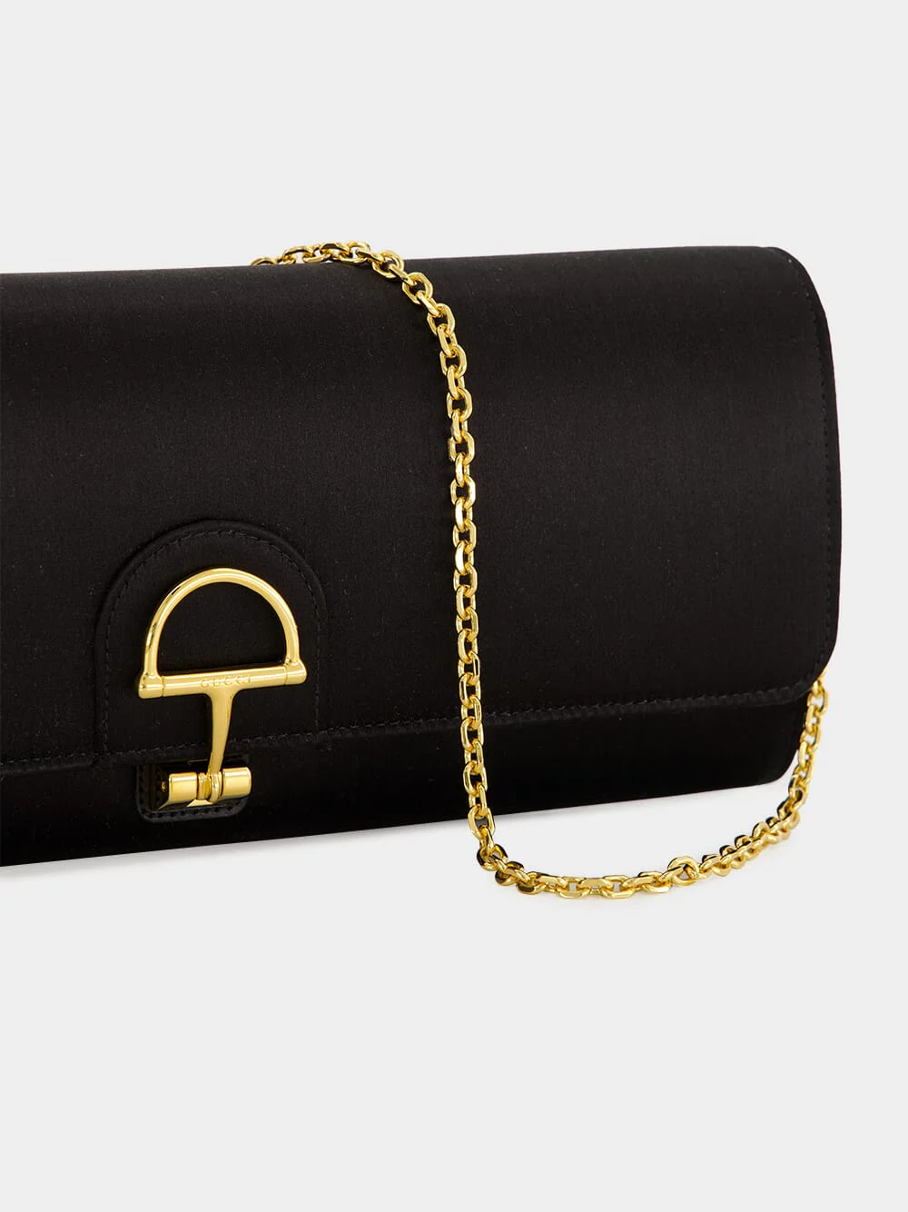 Black Silk Satin Gucci 73 Clutch with Horsebit - Image 7
