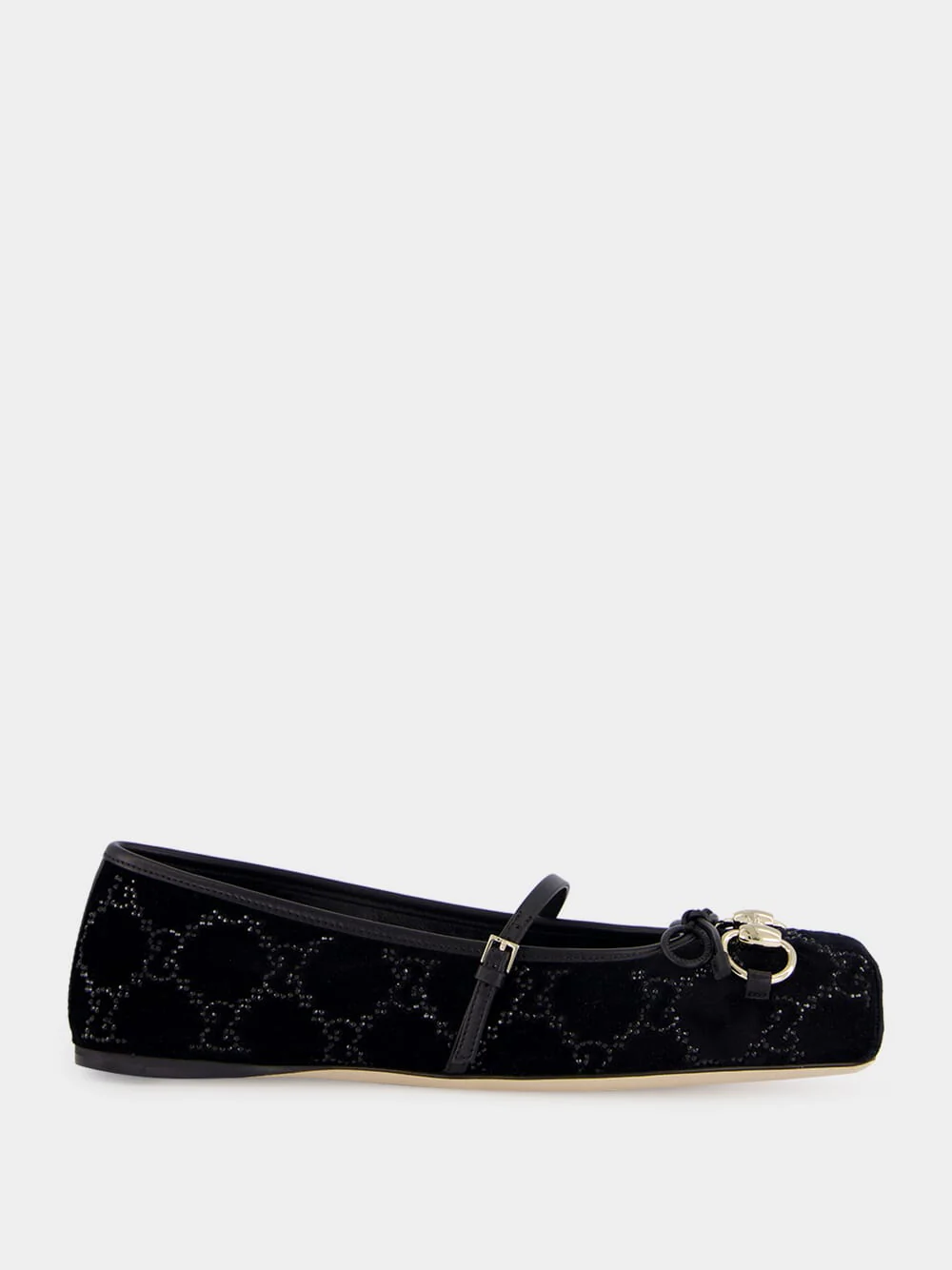 Black Velvet GG Crystal Horsebit Ballet Flat