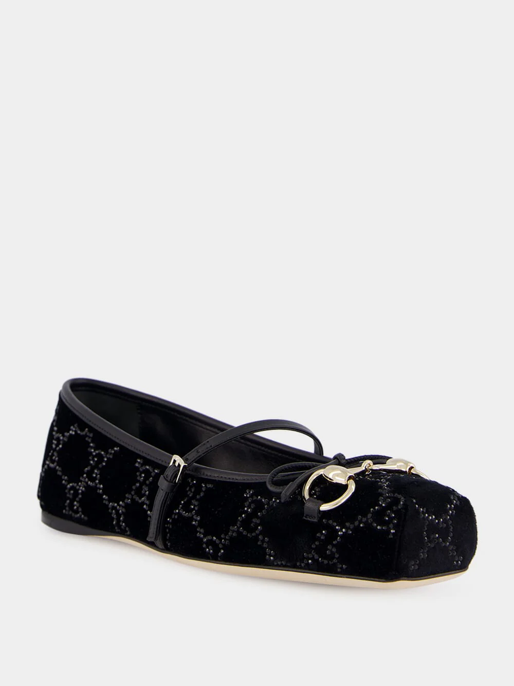 Black Velvet GG Crystal Horsebit Ballet Flat - Image 2