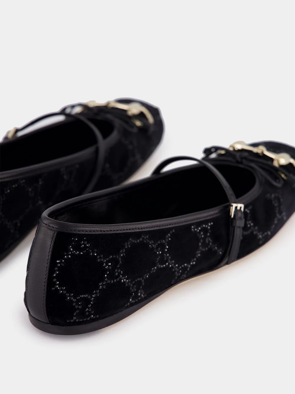 Black Velvet GG Crystal Horsebit Ballet Flat - Image 6