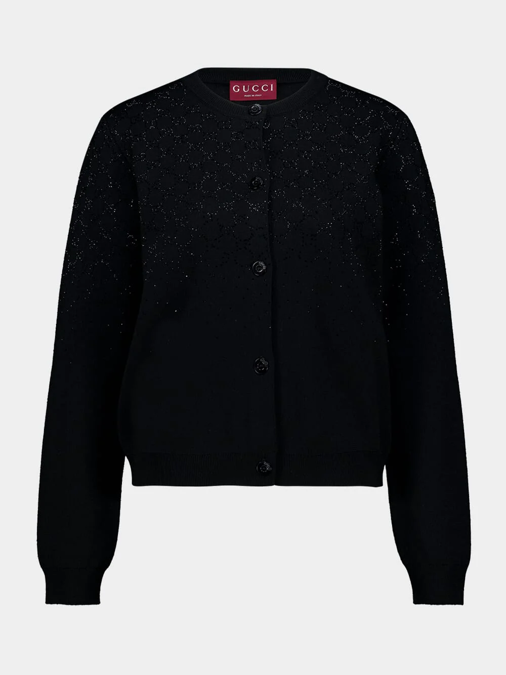 Black Wool Cardigan with GG Crystals