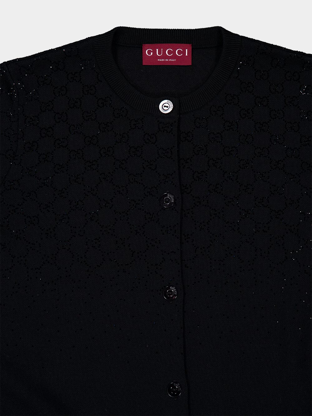 Black Wool Cardigan with GG Crystals - Image 3