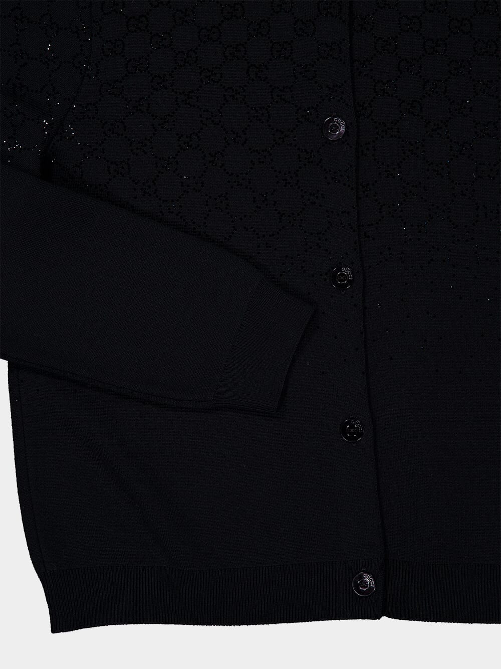 Black Wool Cardigan with GG Crystals - Image 4