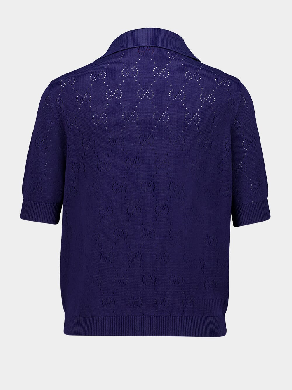 Blue Cotton-Silk GG Pointelle Polo Shirt - Image 2