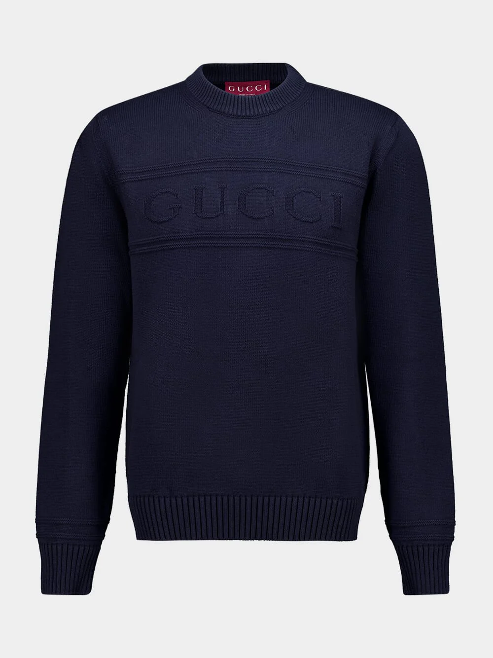 Blue Cotton Wool Sweater with Gucci Intarsia