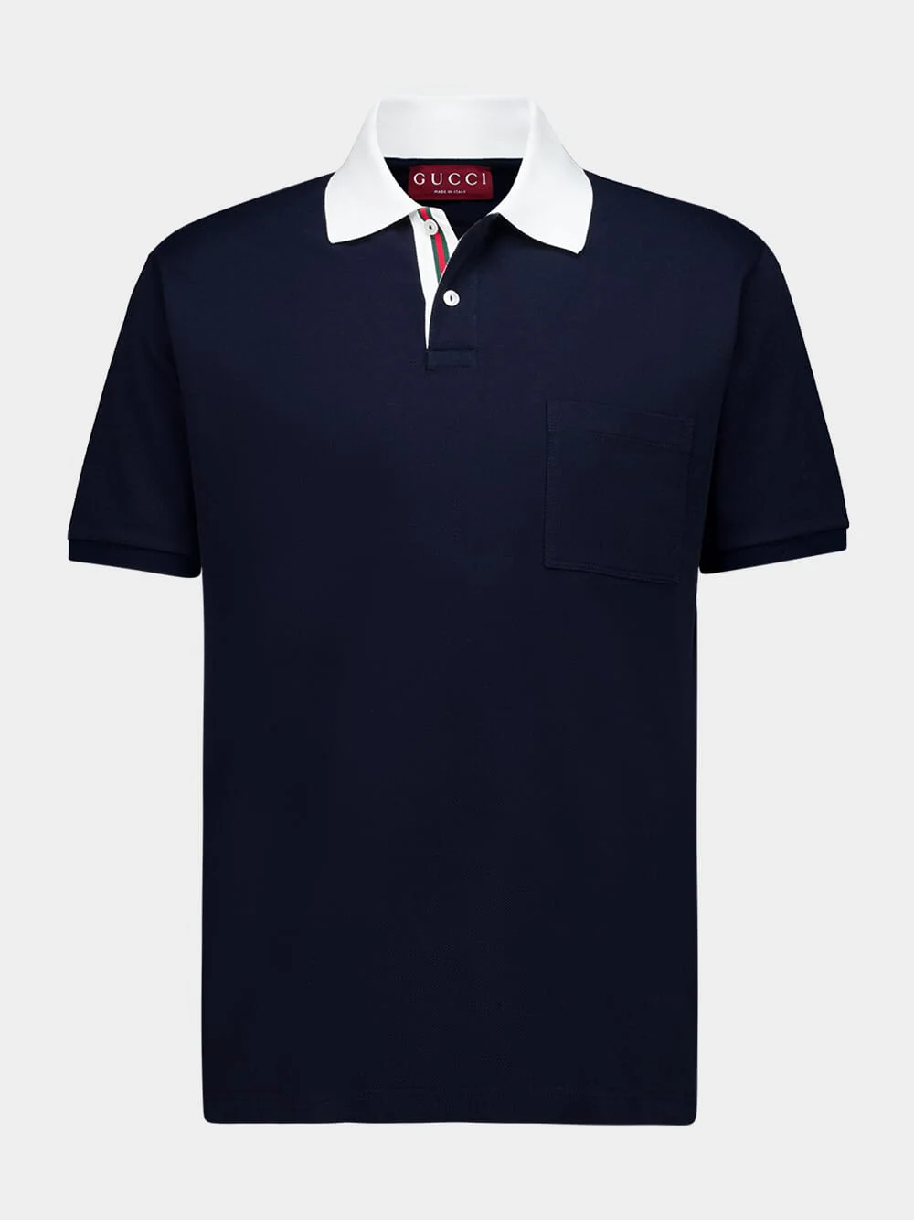 Blue Stretch Cotton Piquet Polo Shirt with Web Detail