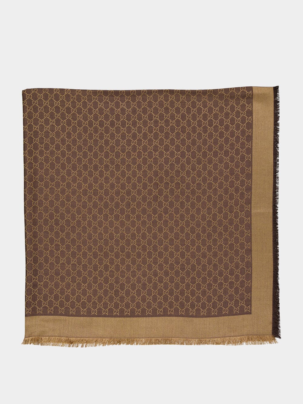 Brown and Beige GG Silk Wool Shawl