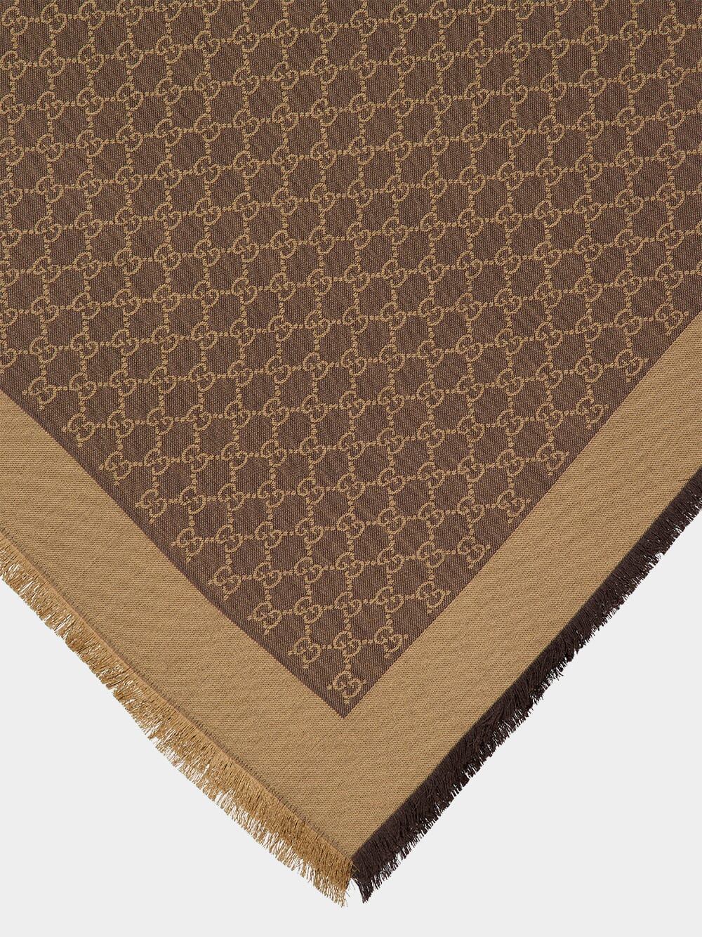 Brown and Beige GG Silk Wool Shawl - Image 2