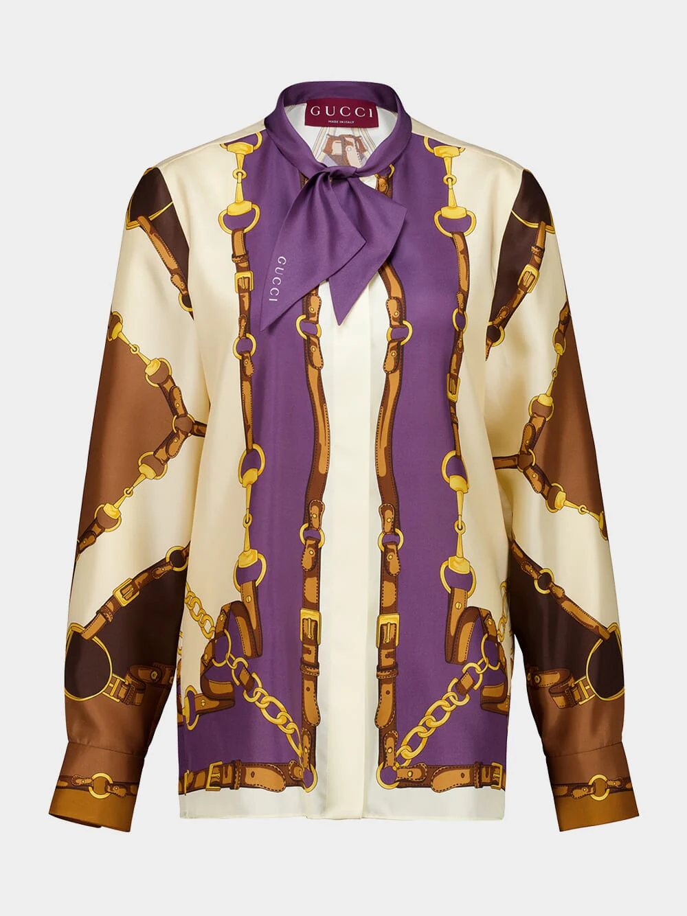 Brown and Violet Printed Silk Twill Shirt