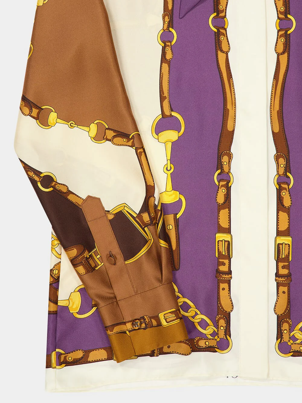 Brown and Violet Printed Silk Twill Shirt - Image 4
